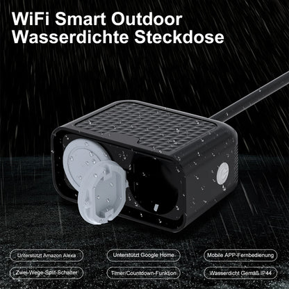 WiFi Smart Outdoor Power Socket - Dual Plug Waterproof Outlet IP44