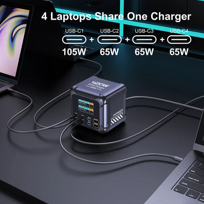 300W GaN 6-Port Desktop Fast Charger Station with Digital Display