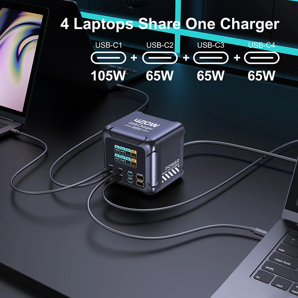 300W GaN 6-Port Fast Charging Station with Digital Display for All Devices