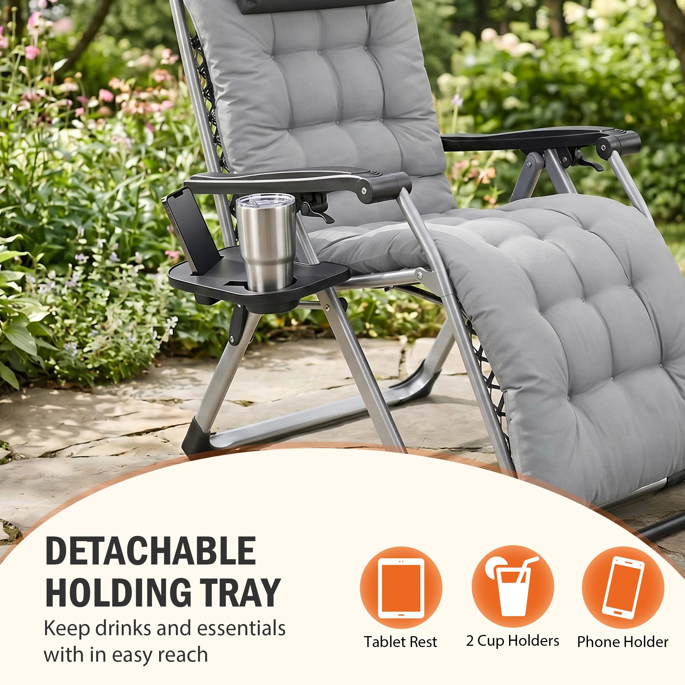 Zero Gravity Reclining Camping Chair with Cup Holder & Removable Cushion - 12