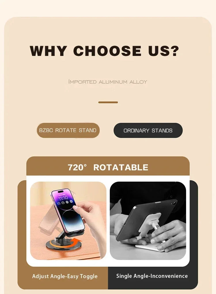 Foldable 360° Rotating Desktop Phone Stand - Universal Adjustable Holder