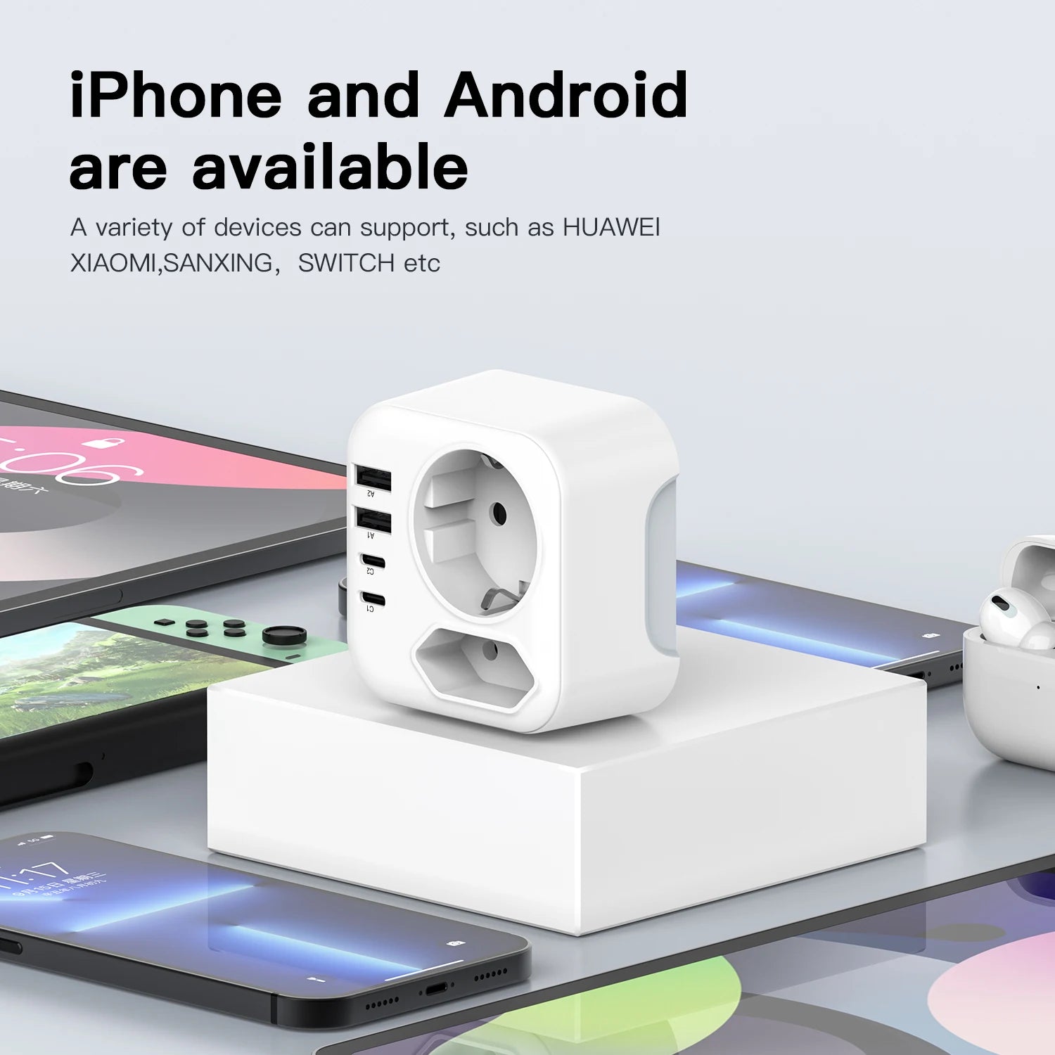 6-in-1 South Africa Travel Adapter with USB-C & USB-A Fast Charging - 5