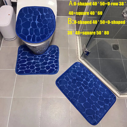 3-Piece Cobblestone Bath Mat Set - Non-Slip & Absorbent