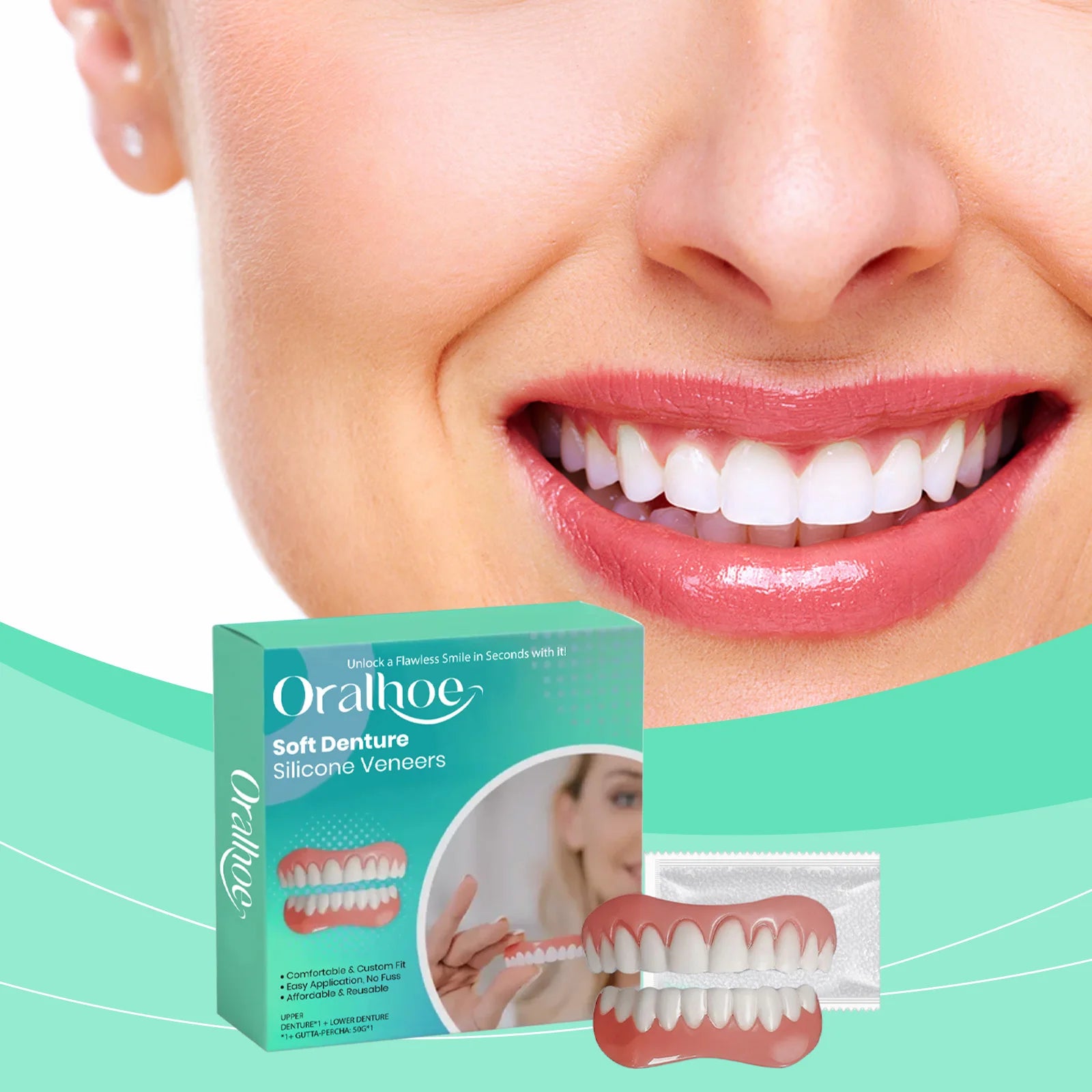 Silicone Temporary Dentures - Comfortable Snap-On Smile & Teeth Repair Kit - 7