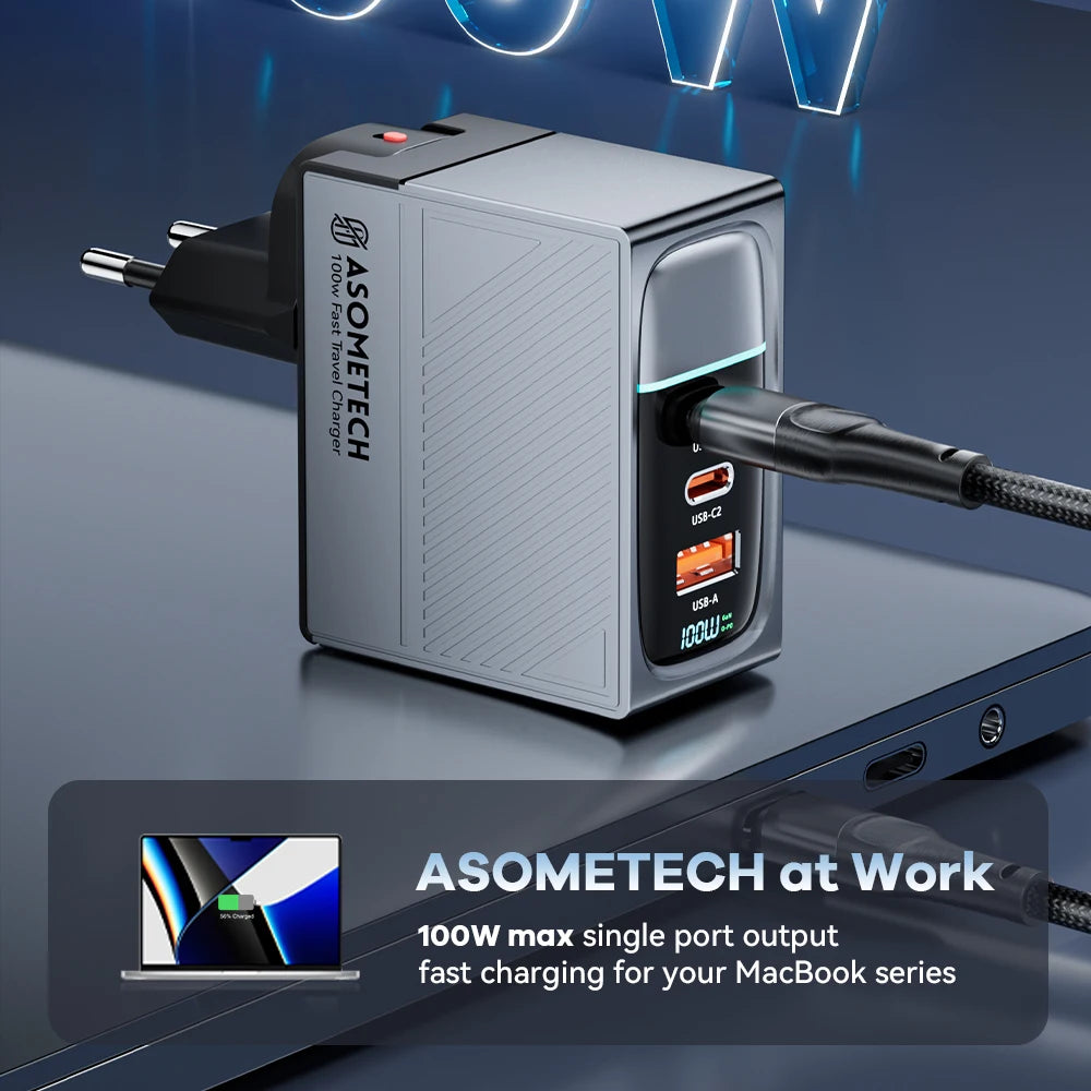100W GaN USB-C Fast Charger - Multi-Port PD Quick Charging Adapter - 3