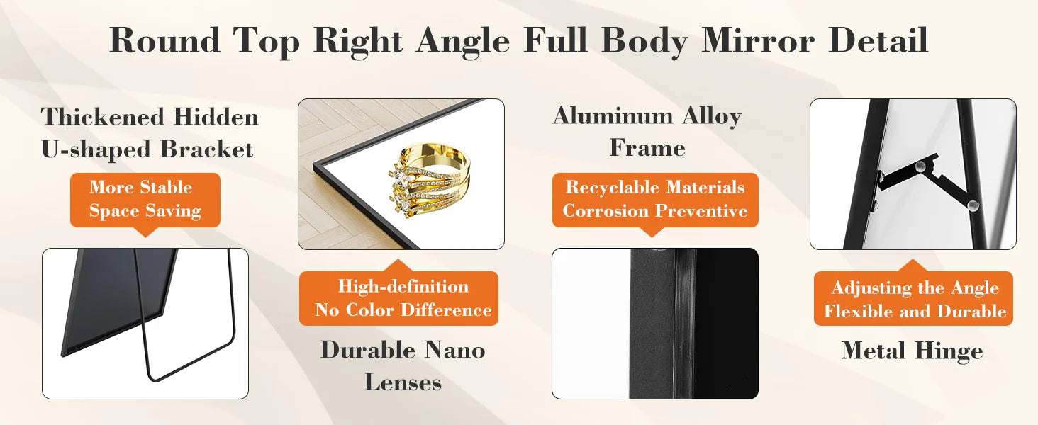 64" x 21" Full Length Standing Mirror – Floor, Wall-Mounted or Leaning - 10