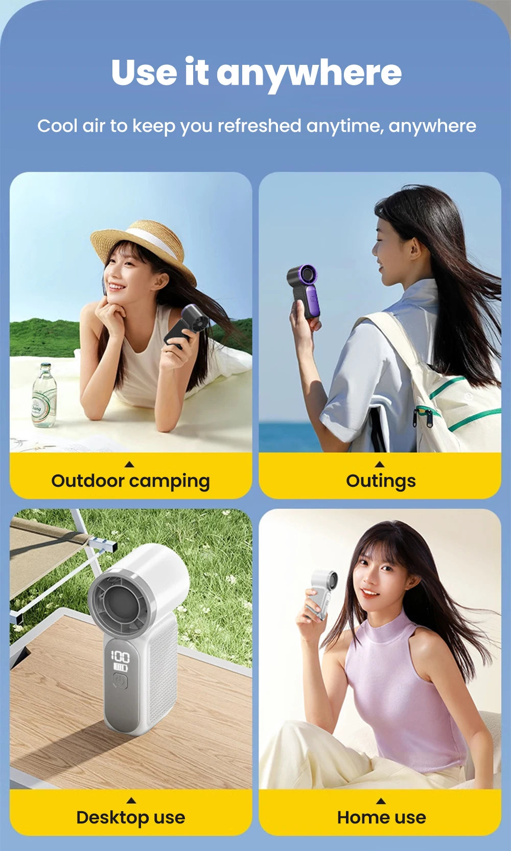 Portable 5-Speed Handheld Mini Fan USB-C Rechargeable Cooling Fan - 17