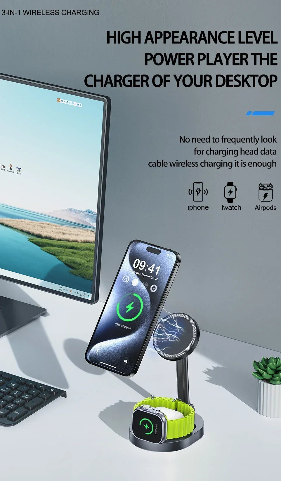 2-in-1 Foldable Magnetic Wireless Charging Station for iPhone & Apple Watch