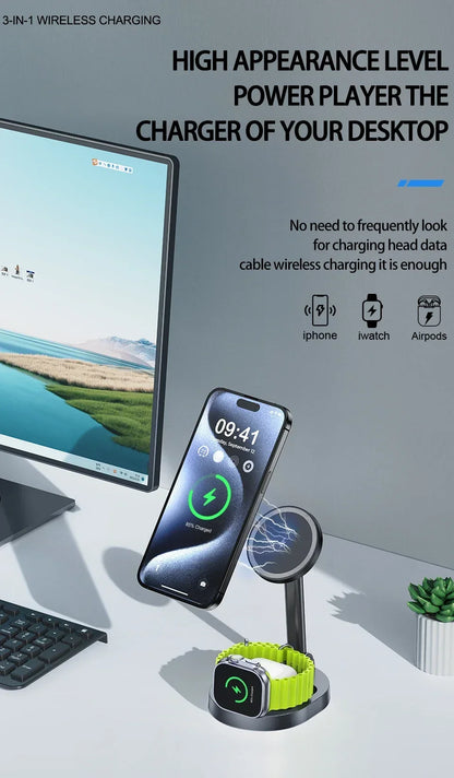 2-in-1 Foldable Magnetic Wireless Charging Station for iPhone & Apple Watch