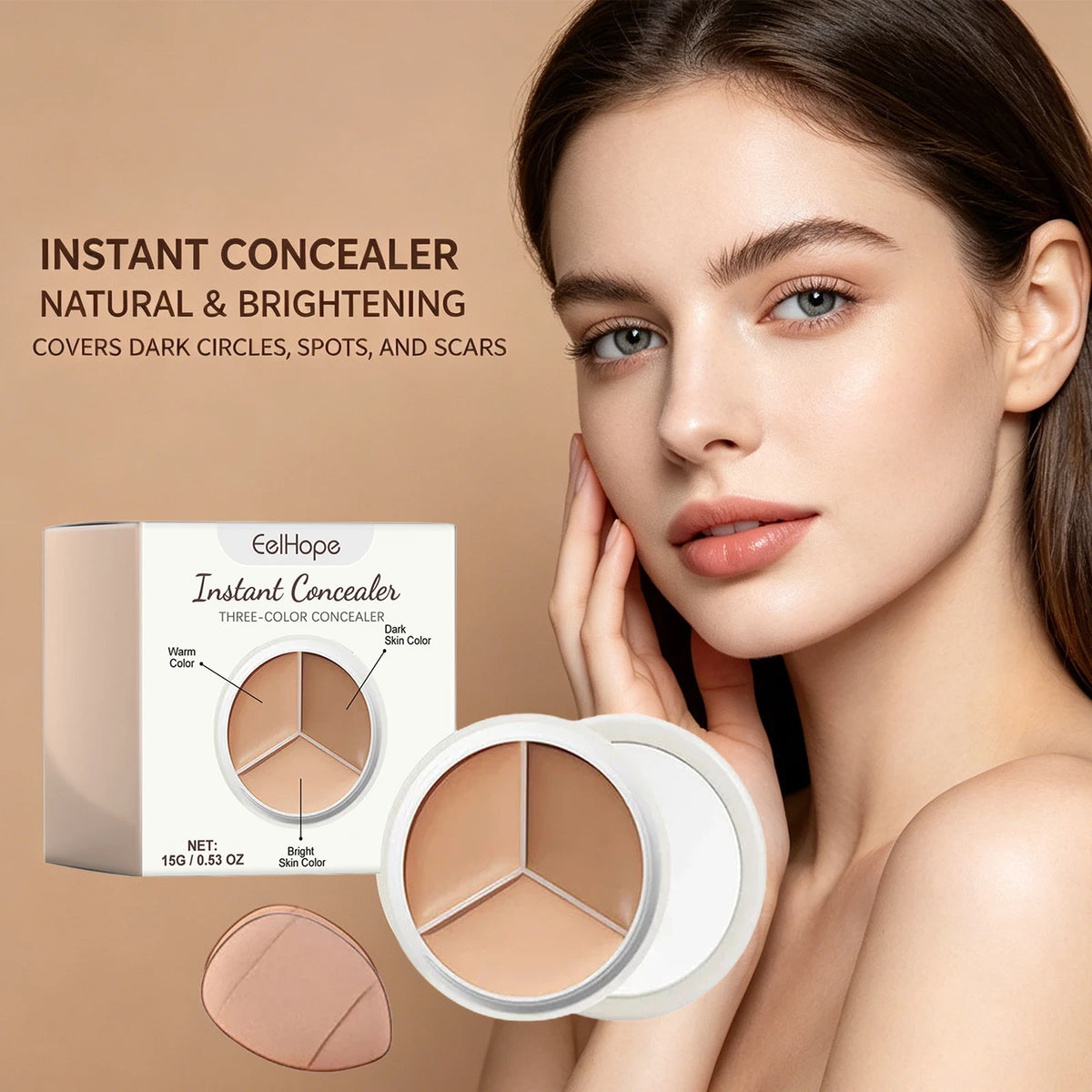 3-Color Cream Concealer Palette for Flawless Coverage & Contouring