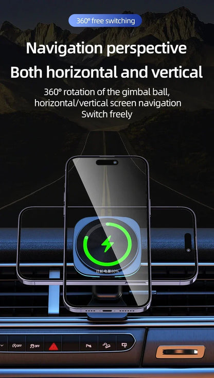 Magnetic Wireless Car Charger & Phone Mount - 15W Fast Charging Station