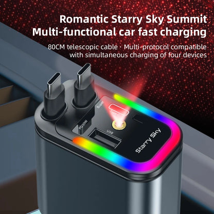 4-in-1 Retractable Car Charger 180W Fast Charging Adapter for All Phones