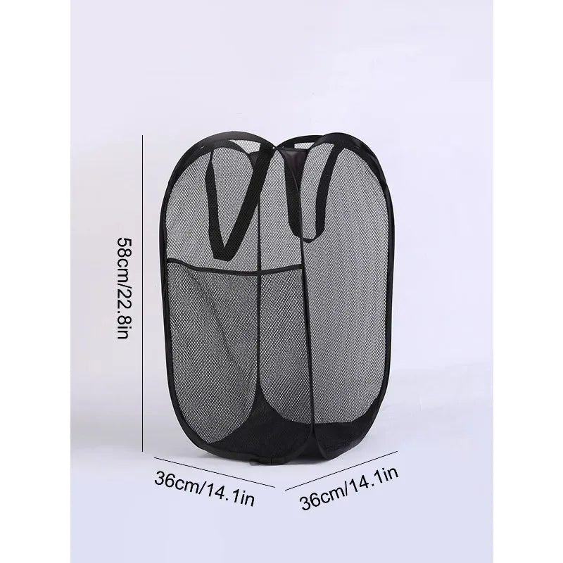 Foldable Mesh Laundry Basket - Large Pop-Up Hamper & Portable Bathroom Storage Organizer