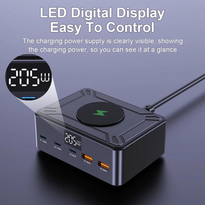 205W GaN Desktop Fast Charger - 6-in-1 USB-C PD Multi-Port Charging Station