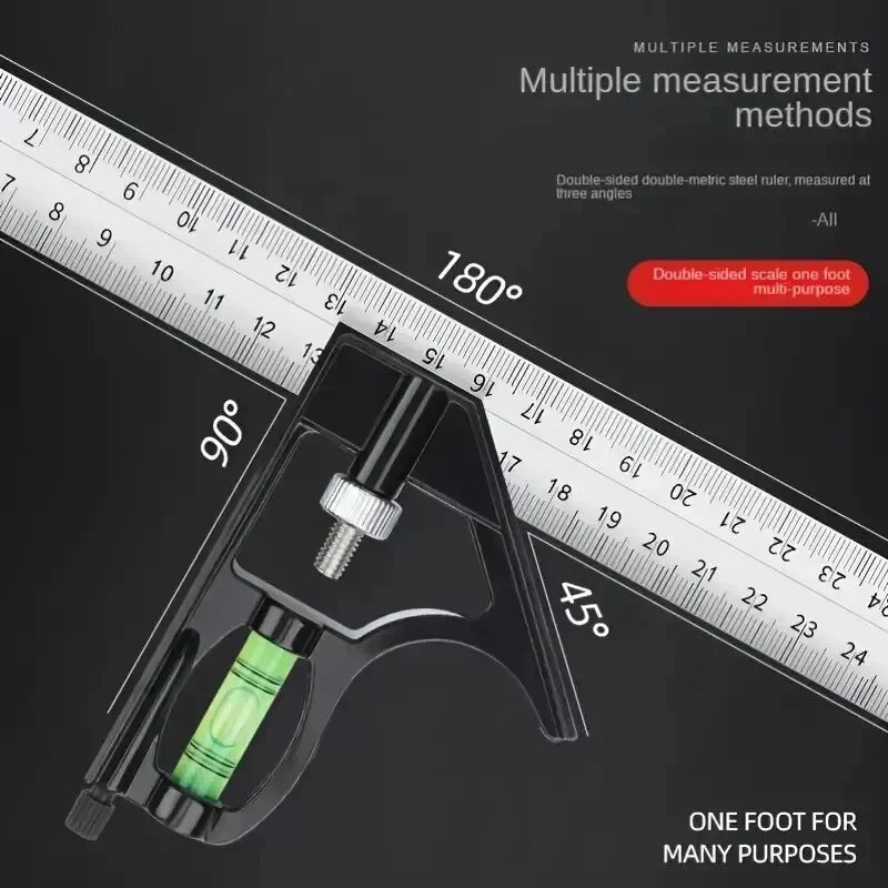 300mm Stainless Steel Combination Square Ruler - Adjustable Angle Gauge - 7