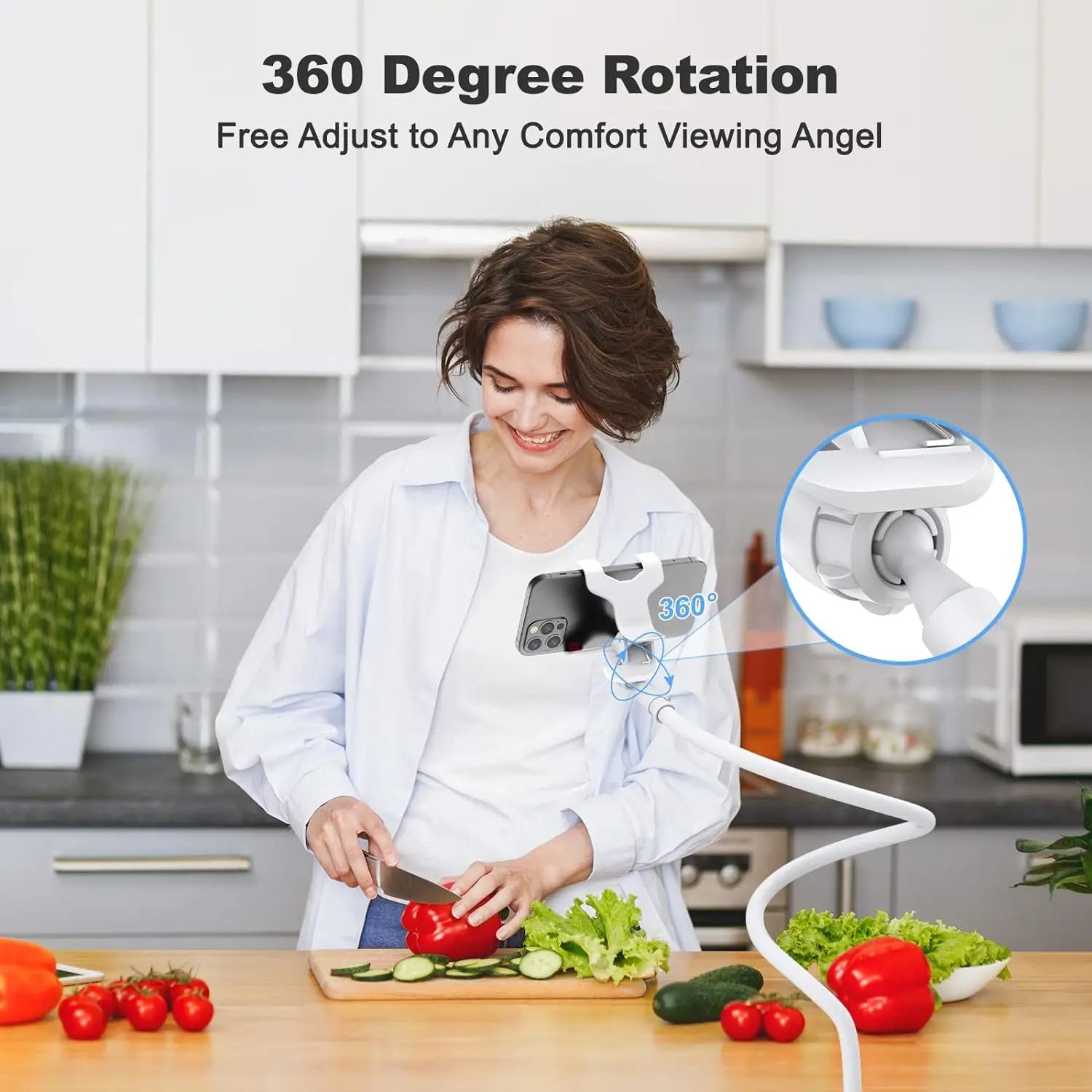 Flexible 360° Long Arm Lazy Phone Holder Mount for Bed & Desk - 6