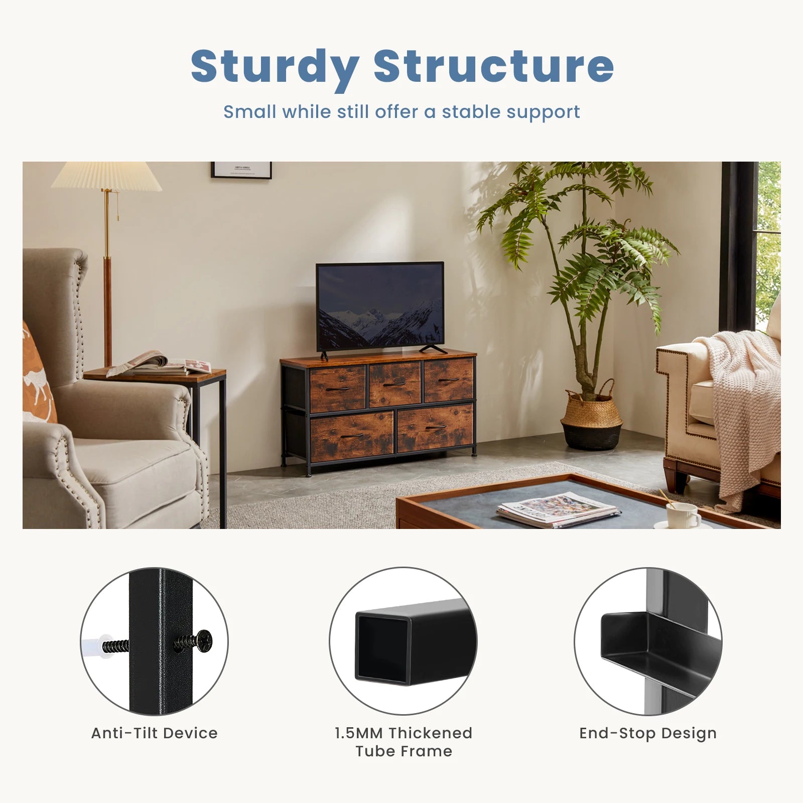 5-Drawer Fabric Dresser Storage Tower with Sturdy Steel Frame - 6
