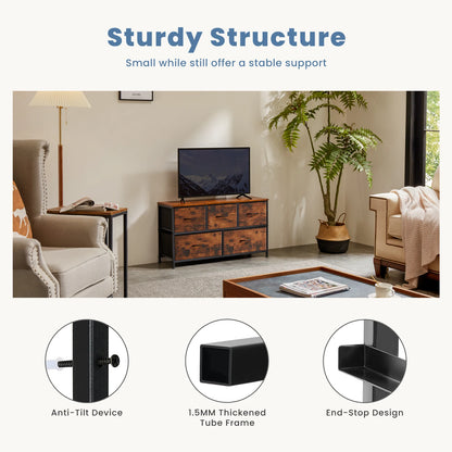 5-Drawer Fabric Dresser Storage Tower with Sturdy Steel Frame