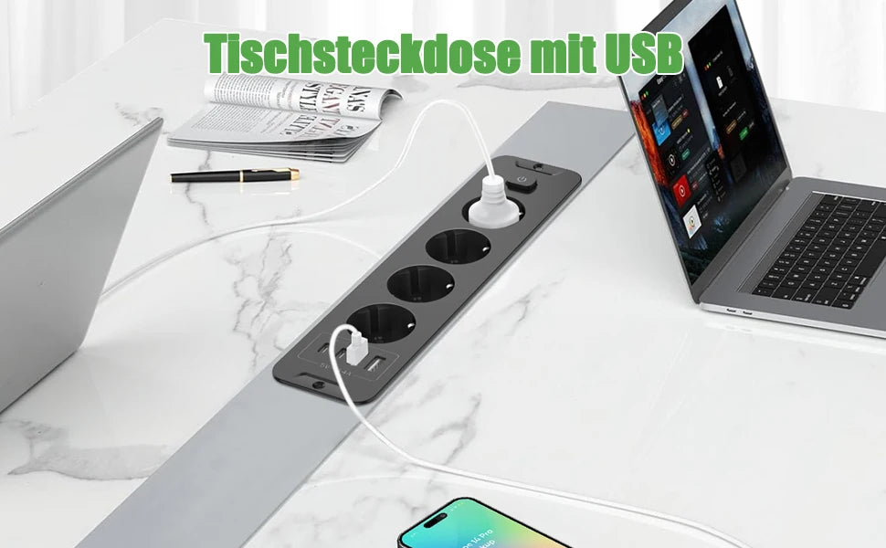 Retractable Desktop Power Strip with 4/6 AC Outlets, USB-C & PD 20W Fast Charge