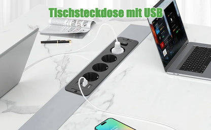 Retractable Desktop Power Strip with 4/6 AC Outlets, USB-C & PD 20W Fast Charge