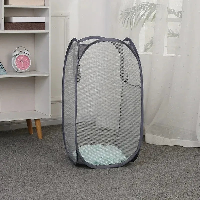 Foldable Mesh Laundry Basket - Large Pop-Up Hamper & Portable Bathroom Storage Organizer - 2
