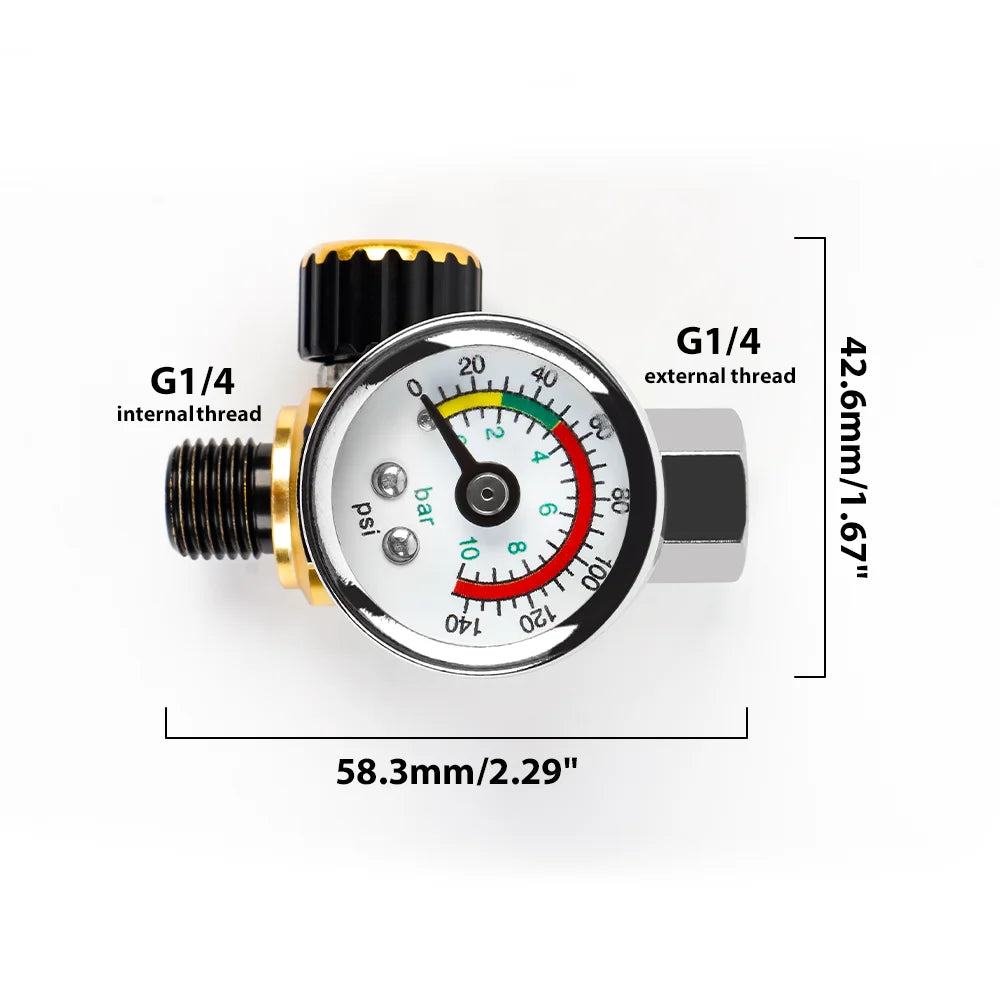 G1/4 Spray Gun Air Pressure Regulator with Gauge - Adjustable 140 PSI Valve - 3