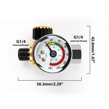 G1/4 Spray Gun Air Pressure Regulator with Gauge - Adjustable 140 PSI Valve