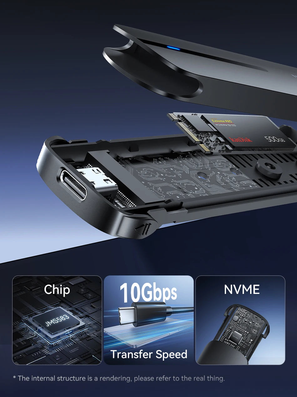 M.2 NVMe SSD Enclosure Adapter - 10Gbps USB-C External Case for 4TB Drives