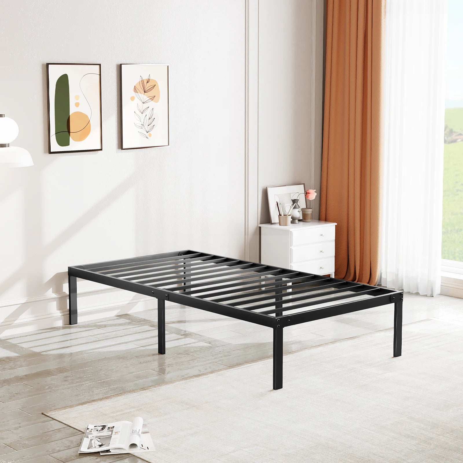 Heavy-Duty Metal Platform Bed Frame - Sturdy Steel Slat Support - 12