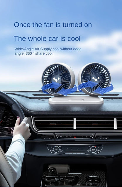 Dual Head USB Car Fan - 3-Speed 360° Adjustable Dashboard Fan