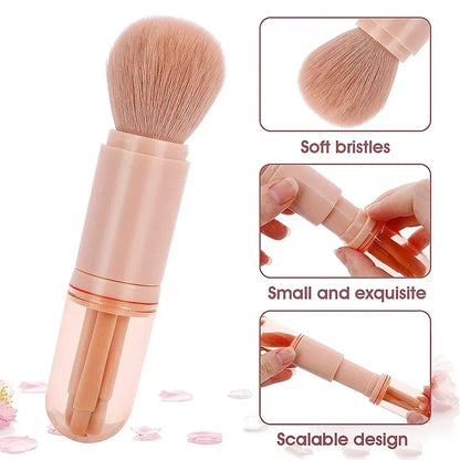 4-in-1 Retractable Travel Makeup Brush Set - Portable Face & Eye Tool Kit