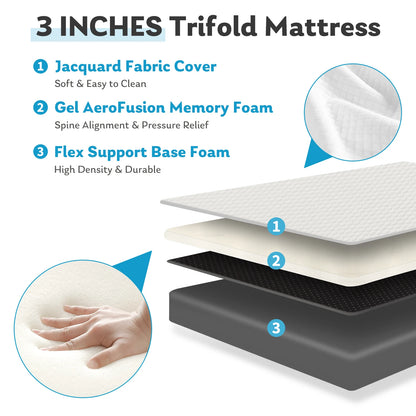 Portable Tri-Fold Memory Foam Mattress - Foldable Floor Bed for Guest & Travel