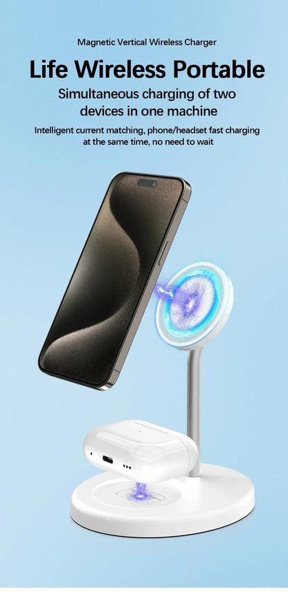 2-in-1 Magnetic Wireless Charging Stand for iPhone 16 15 14 13 12 & AirPods