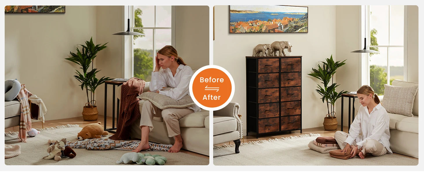10-Drawer Fabric Dresser Storage Organizer with Sturdy Steel Frame - 10