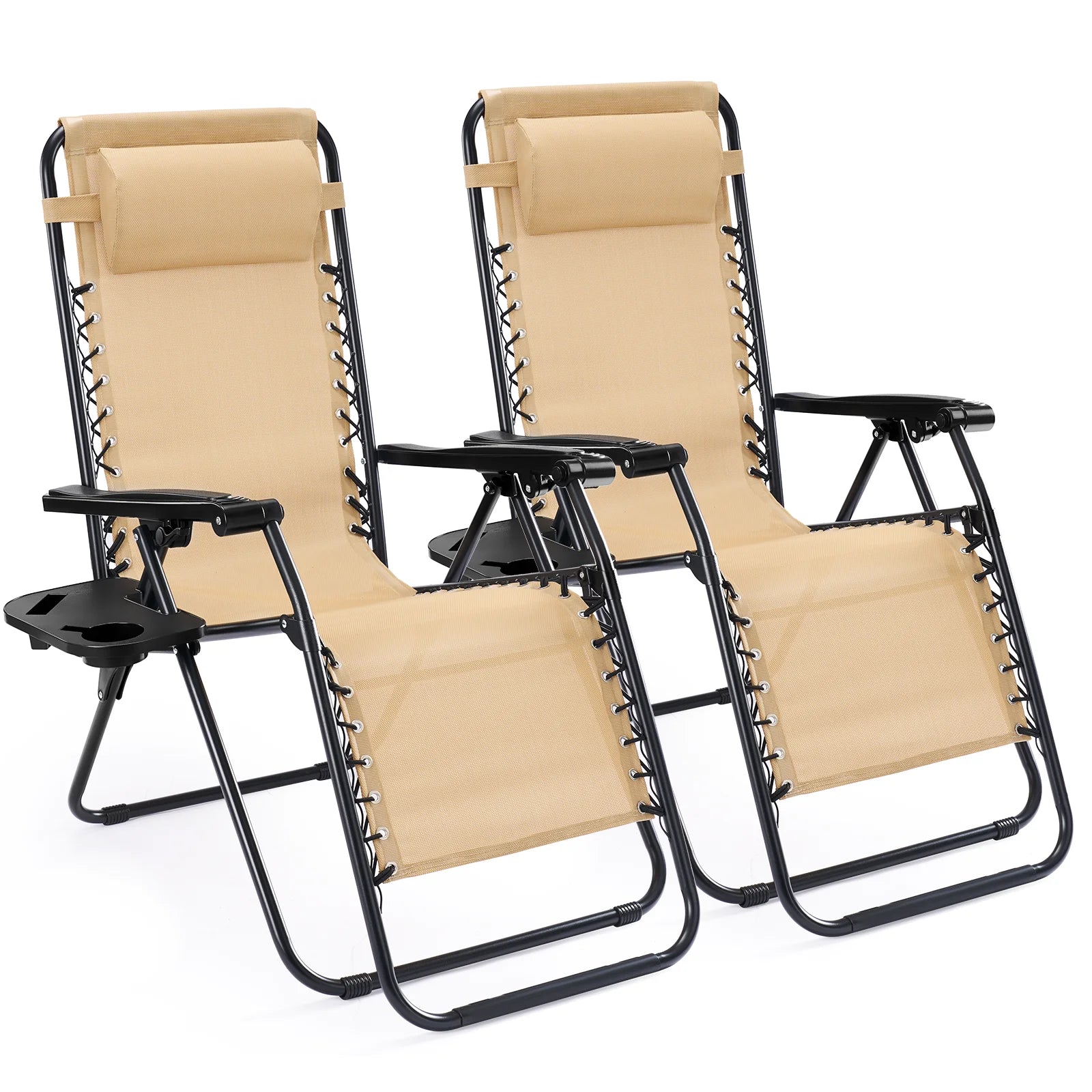 Portable Zero Gravity Recliner Chairs - Set of 2 Folding Patio Loungers - 30