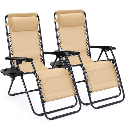 Portable Zero Gravity Recliner Chairs - Set of 2 Folding Patio Loungers