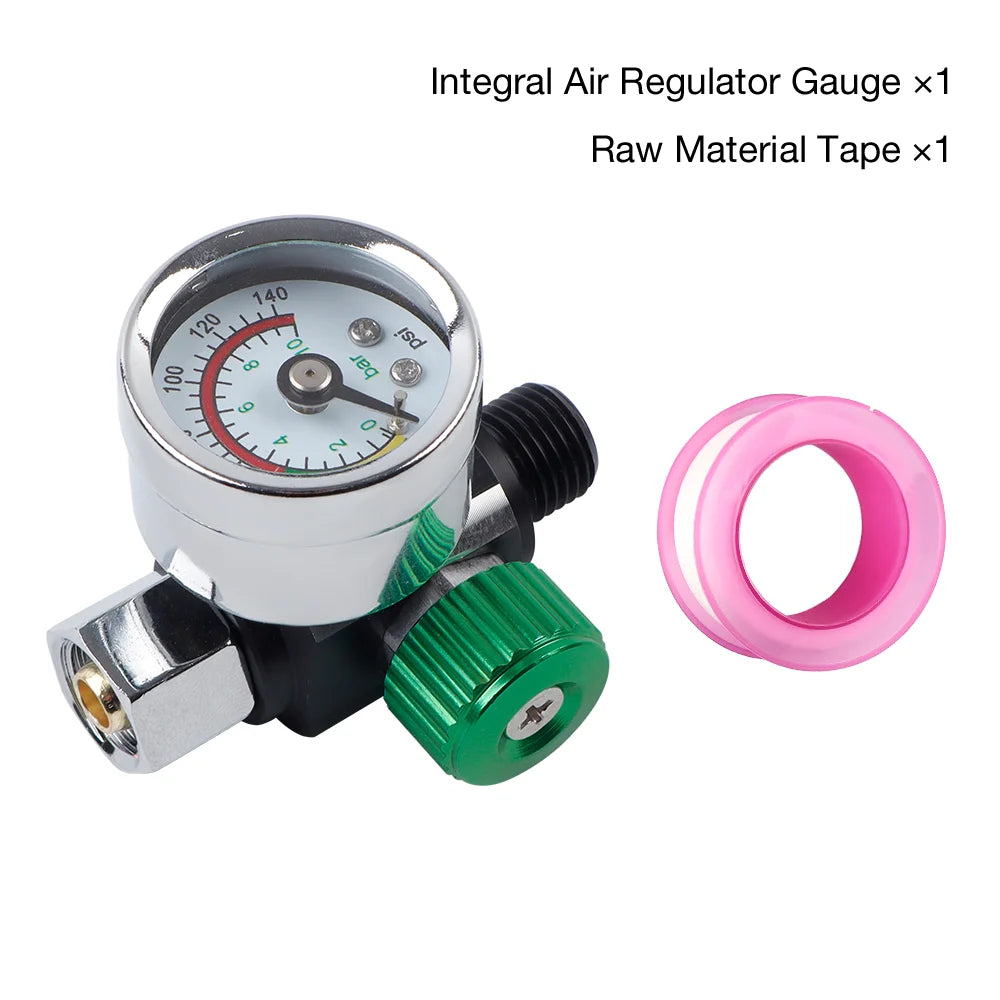 G1/4 Thread Paint Spray Gun Air Pressure Regulator Valve with 140 PSI Gauge - 2