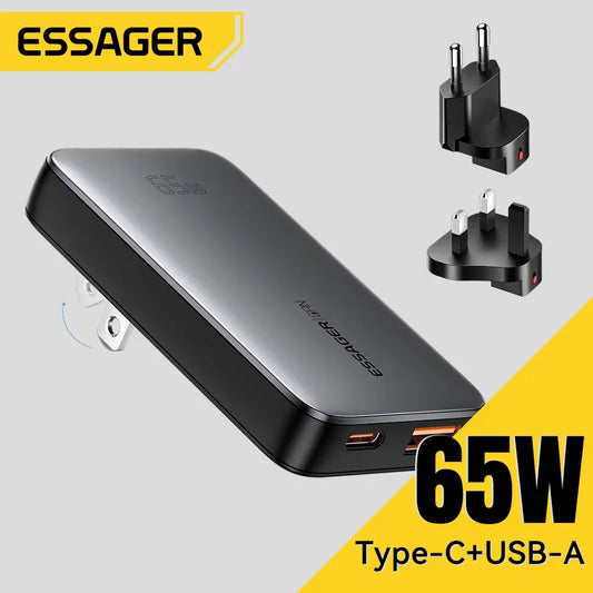 65W Ultra-Thin GaN Fast Travel Charger - PD 3.0 Dual-Port Wall Adapter