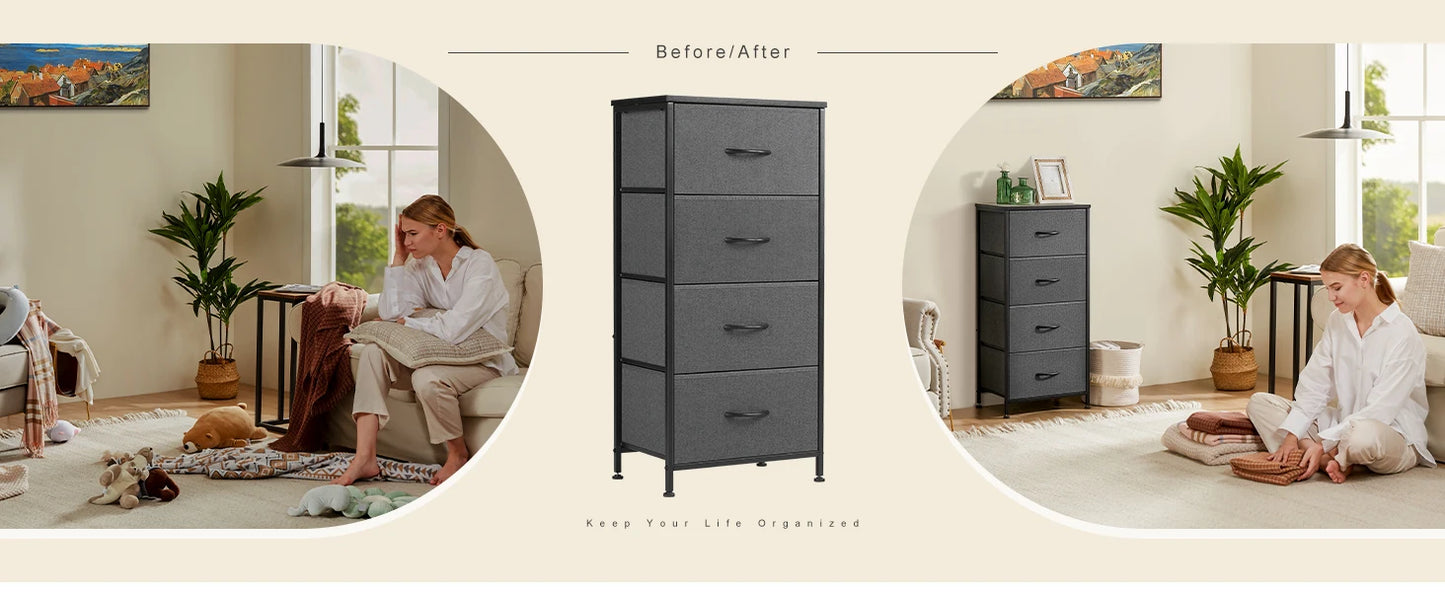 4-Drawer Bedroom Dresser & Nightstand with Sturdy Metal Frame