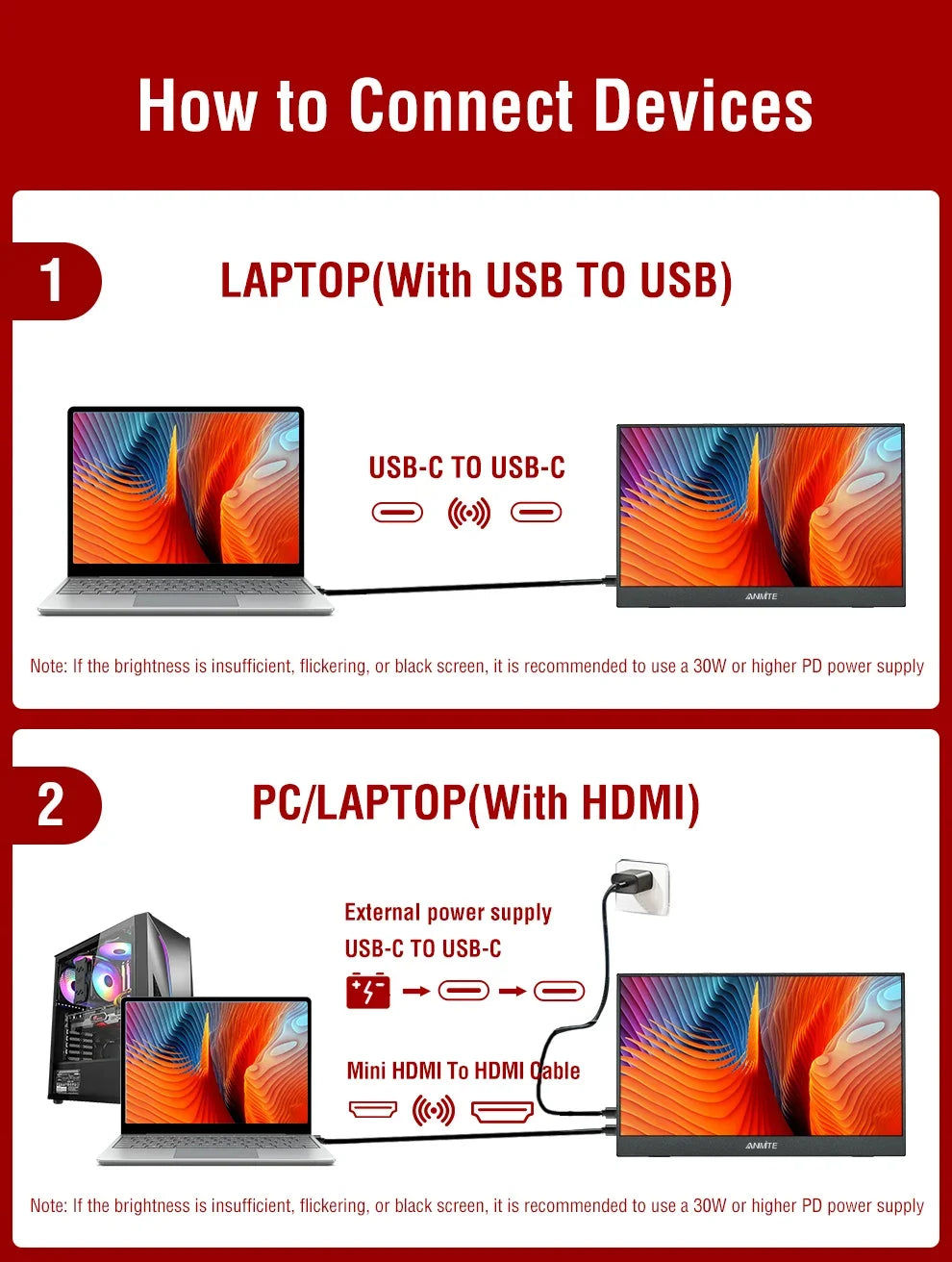 14" Portable IPS Monitor 1920x1200 FHD Gaming Display with Built-in Stand - 15