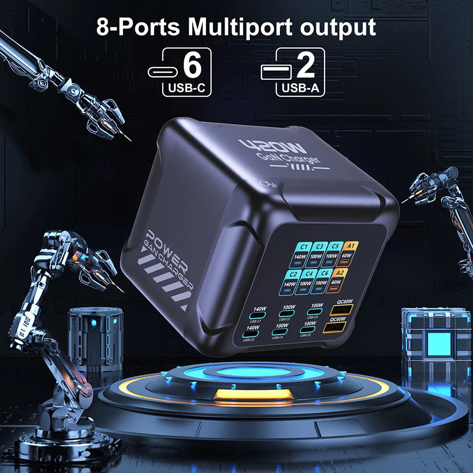 300W GaN 6-Port Desktop Fast Charger Station with Digital Display - 21