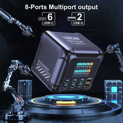 300W GaN 6-Port Desktop Fast Charger Station with Digital Display