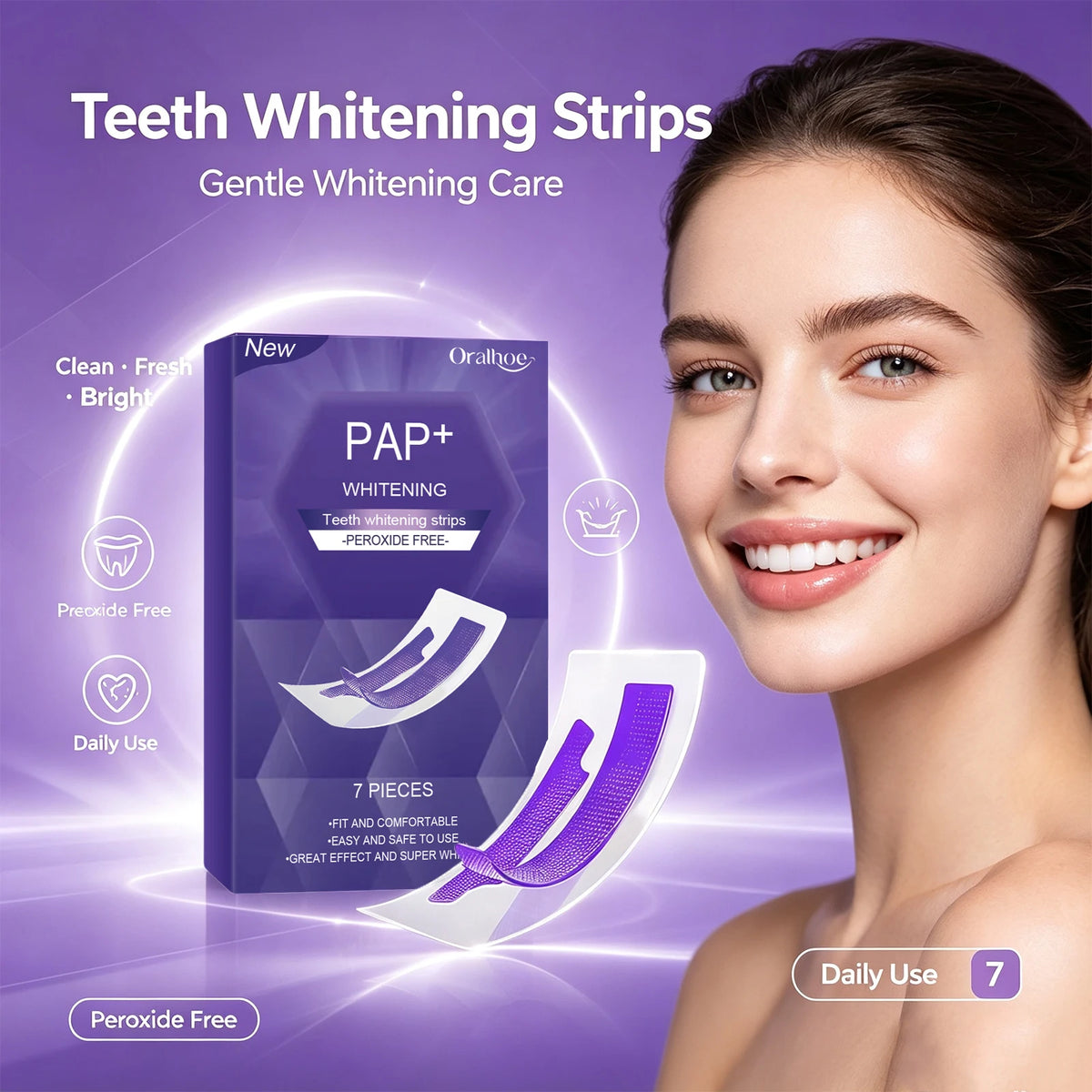 Professional Teeth Whitening Strips - Peroxide-Free Gentle Stain Removal