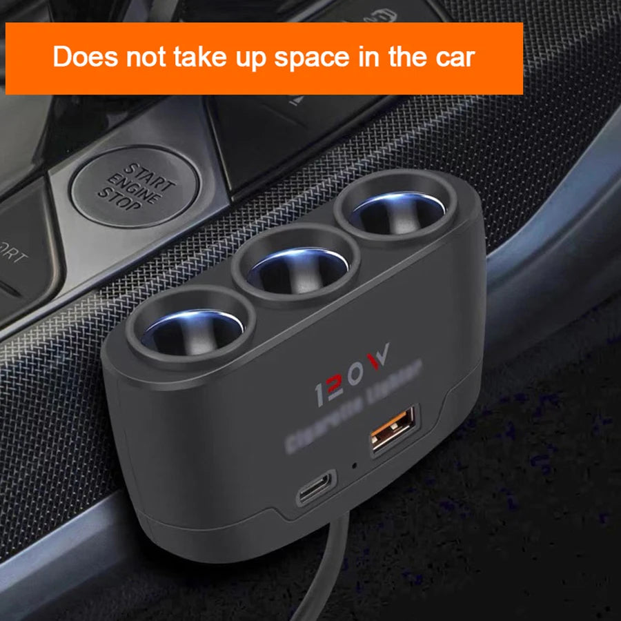 3-in-1 120W Car Cigarette Lighter Splitter Dual USB Fast Charger Adapter - 7