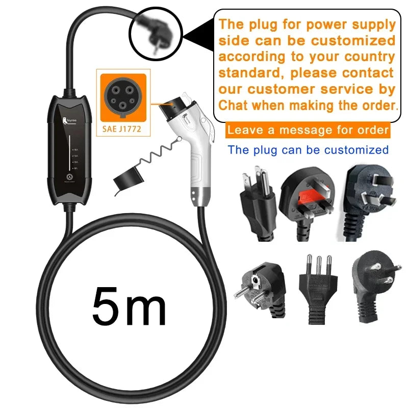 Portable EV Charger Type 1 & 2 - 3.5KW Adjustable Electric Car Charging Cable