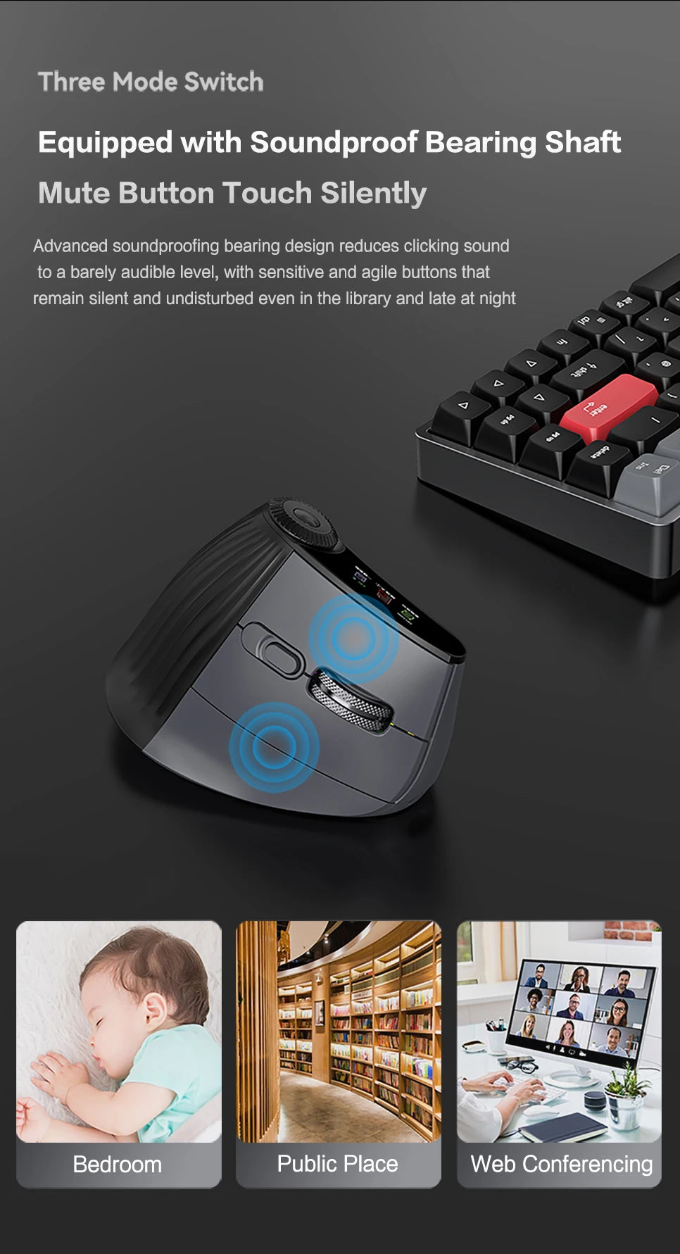 Ergonomic Wireless Vertical Mouse with RGB Backlight & Precision Knob