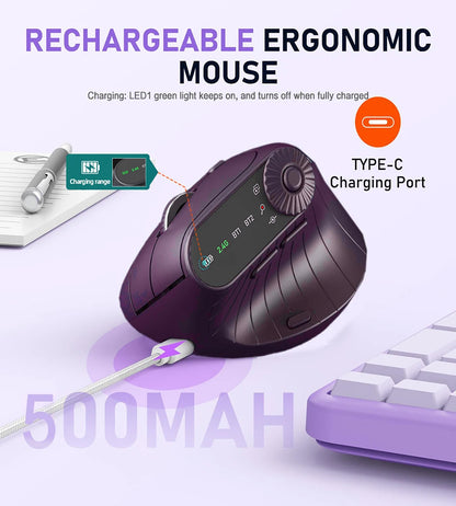Ergonomic Wireless Vertical Mouse with Knob & Multi-Device Bluetooth