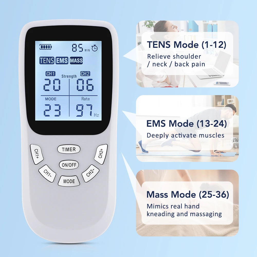 Dual Channel TENS & EMS Muscle Stimulator - Digital Therapy Massager