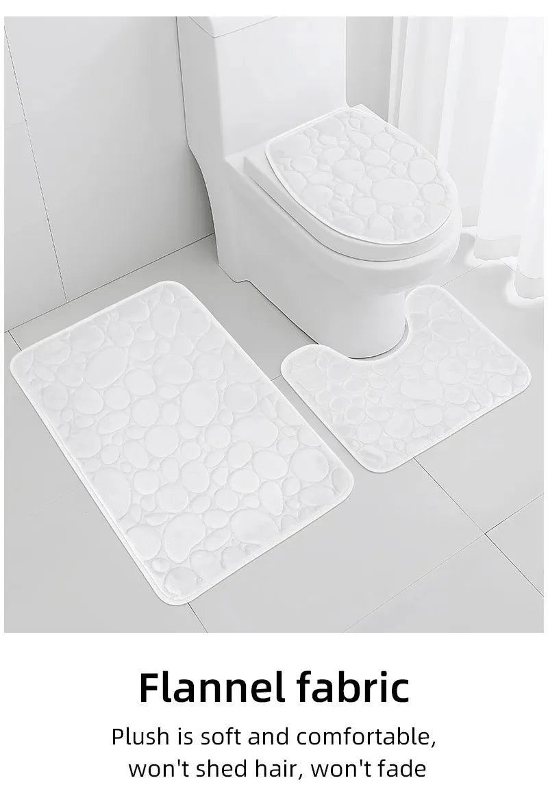 3-Piece Cobblestone Bath Mat Set - Non-Slip & Absorbent