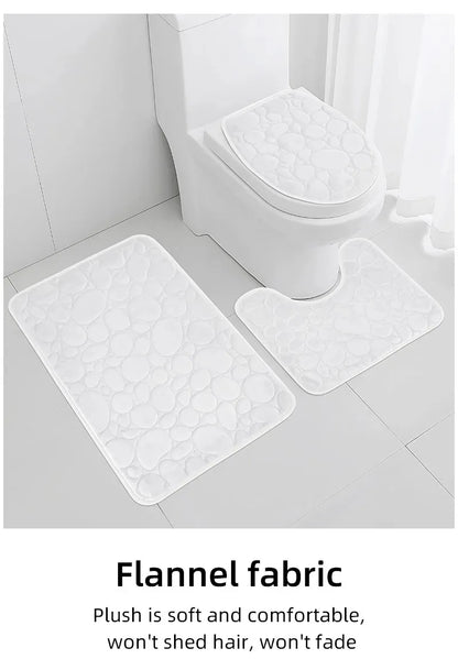 3-Piece Cobblestone Bath Mat Set - Non-Slip & Absorbent